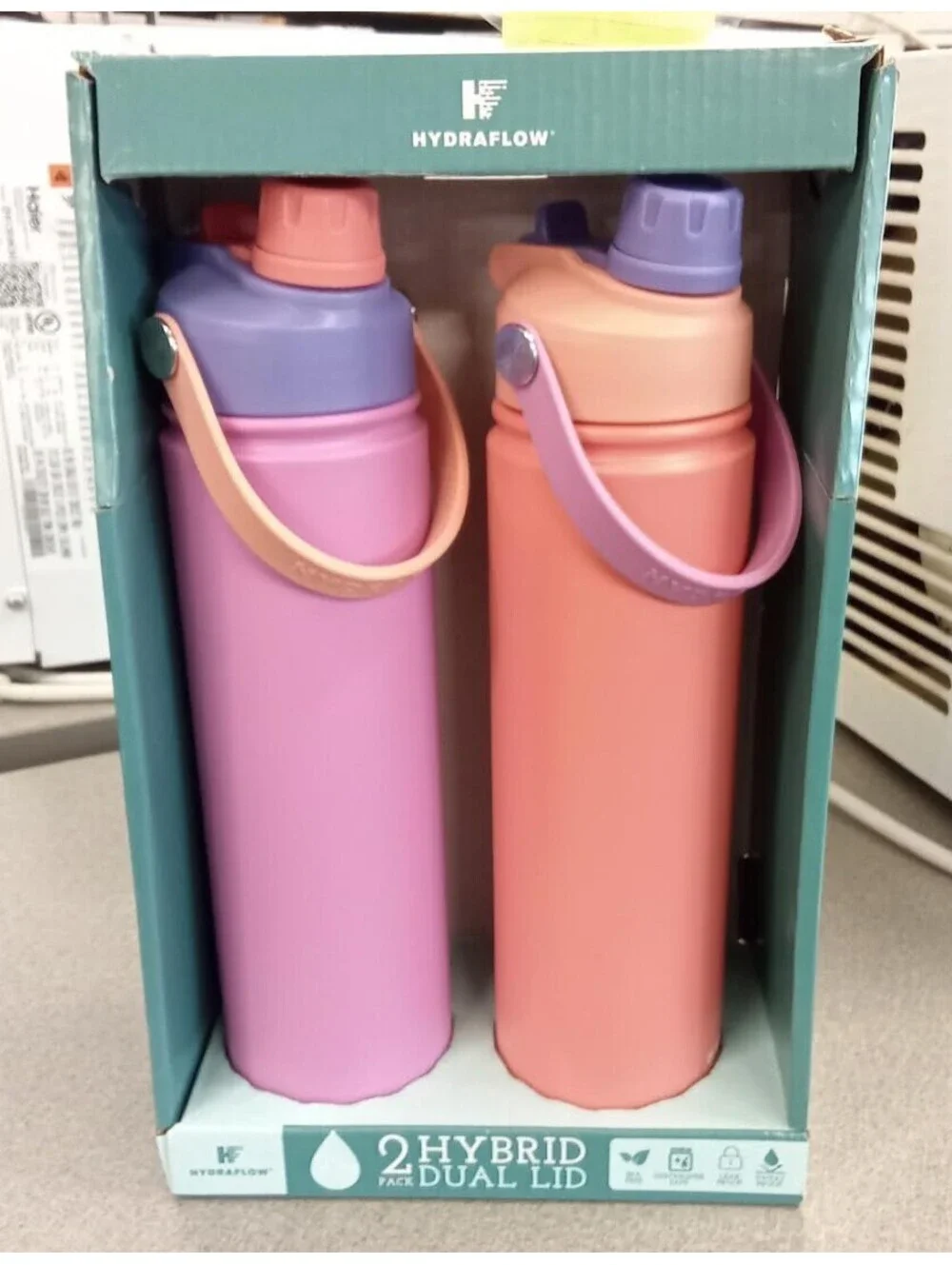 Hydraflow 25-oz. Double Wall Stainless Steel Water Bottle with Dual Lid, 2 Pack